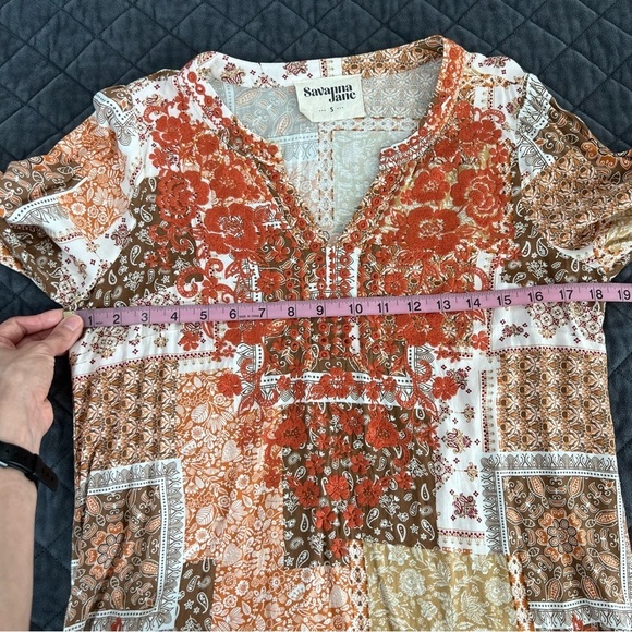 Savanna Jane Top Women Small Blouse Shirt Floral Embroidered Patchwork Boho T - Picture 7 of 7